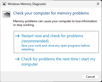   השתמש בכלי אבחון זיכרון של Windows
