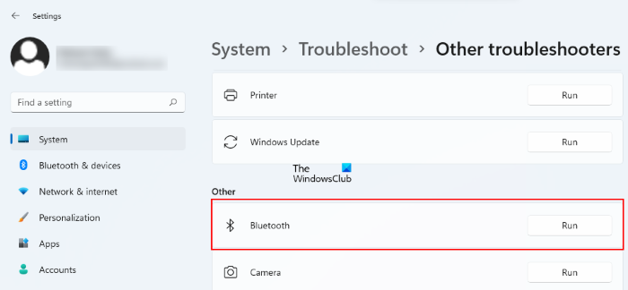 הפעל את פותר הבעיות של Bluetooth ב-Windows 11.