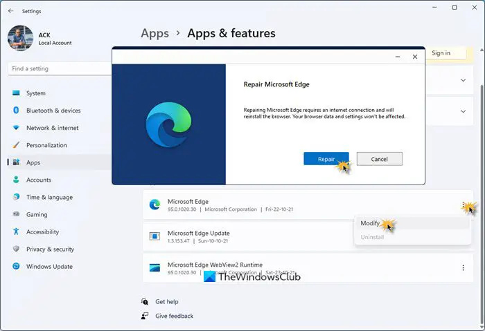   Popravak/resetiranje preglednika - Microsoft Edge