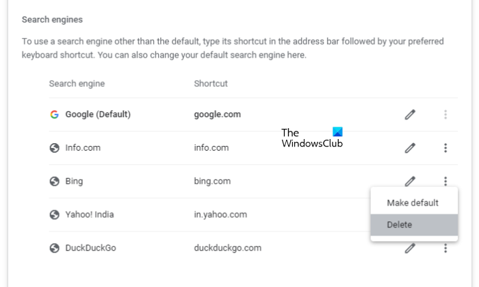 Ta bort sökmotorer i Chrome