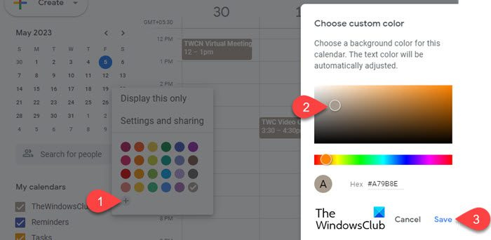   Tilføjelse af tilpasset farve til Google Kalender