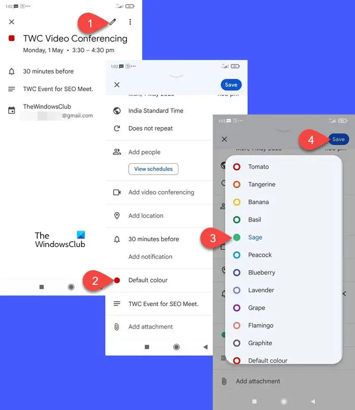   Google कैलेंडर Android ऐप में अलग-अलग ईवेंट का रंग बदलें