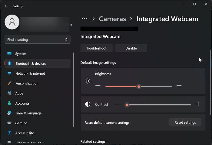 Paramètres de la webcam