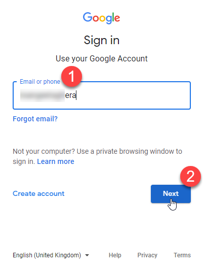 نافذة تسجيل الدخول إلى gmail