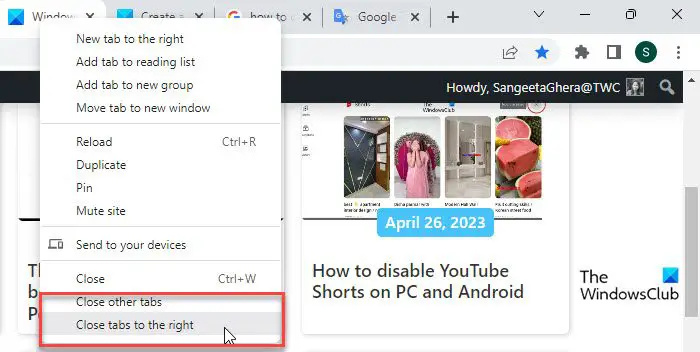   Andra sätt att stänga flikar i Chrome