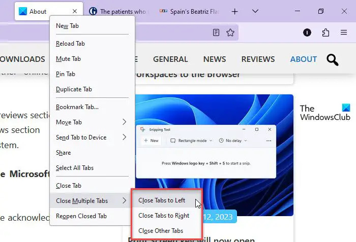   Altres maneres de tancar pestanyes al Firefox
