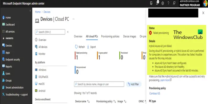 Problèmes de provisionnement de Windows 365 Cloud PC avec les correctifs