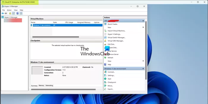 Hyper-V inschakelen op Windows 365 Cloud PC