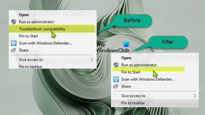 Comment ajouter un dépanneur de compatibilité au menu contextuel dans Windows 11/10