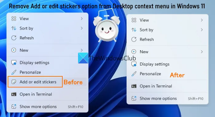 Het contextmenu-item 'Stickers toevoegen of wijzigen' verwijderen in Windows 11