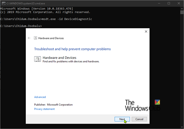 Narzędzie do rozwiązywania problemów ze sprzętem i urządzeniami_Windows 10