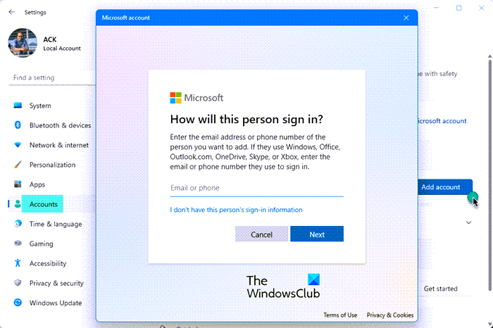 kreirajte novi korisnički račun Windows 11