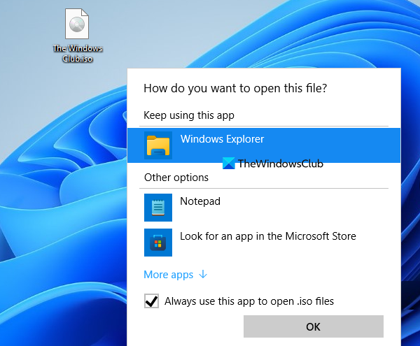 Tetapkan windows explorer sebagai aplikasi lalai untuk iso