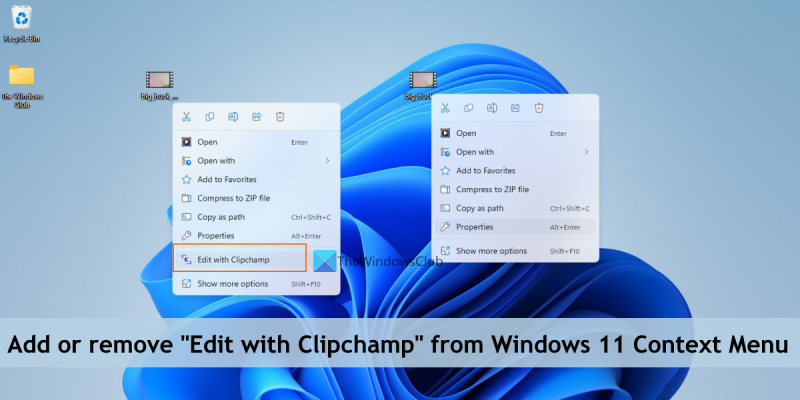 lägg till eller ta bort redigering med clipchamp Windows 11 snabbmeny