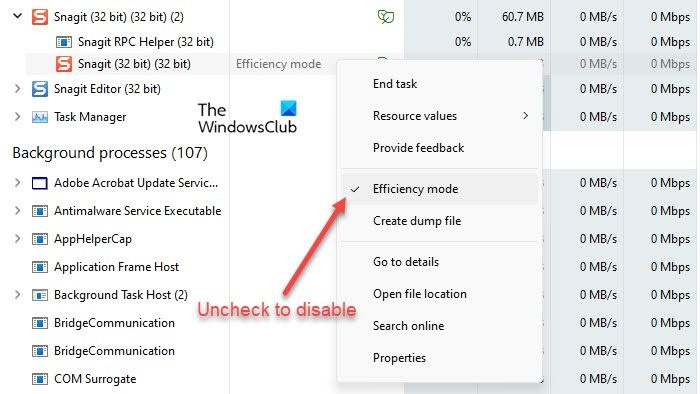 Inaktivera effektivitetsläge i Windows