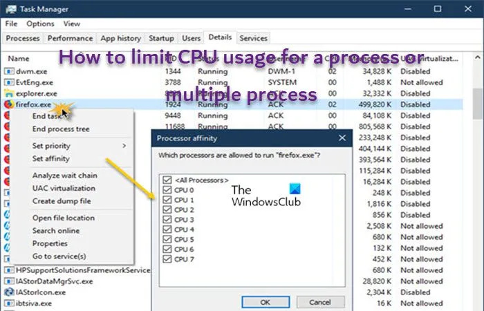 Het CPU-gebruik beperken voor een proces in Windows 11/10