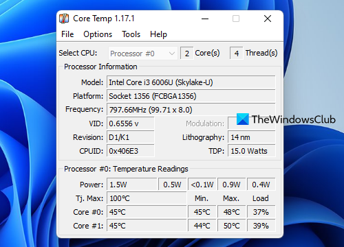 Alat pemantauan suhu CPU Temp Teras