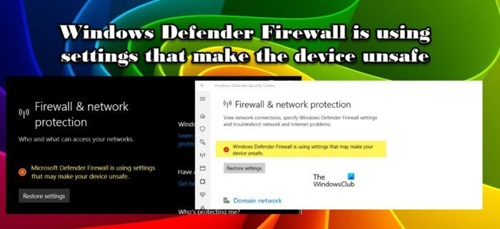 Windows Defender ugunsmūris izmanto iestatījumus, kas padara jūsu ierīci nedrošu
