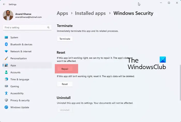   Baiki Windows Security