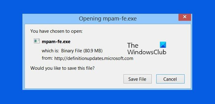Baixe e instale manualmente a atualização do Windows Defender.