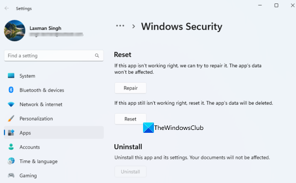 ponastavite varnost Windows