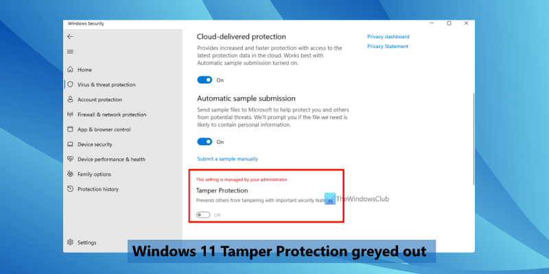 Hindi available ang Tamper Protection sa Windows 11