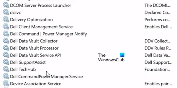   Dell SupportAssist-Dienste in Windows