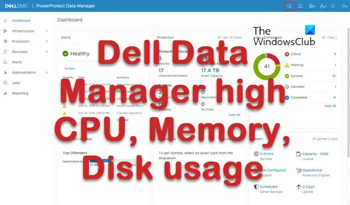 Dell Data Manager の CPU、メモリ、ディスク、電力の使用率が高い