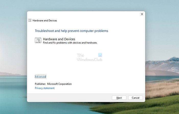 Spusťte Poradce při potížích s hardwarem systému Windows