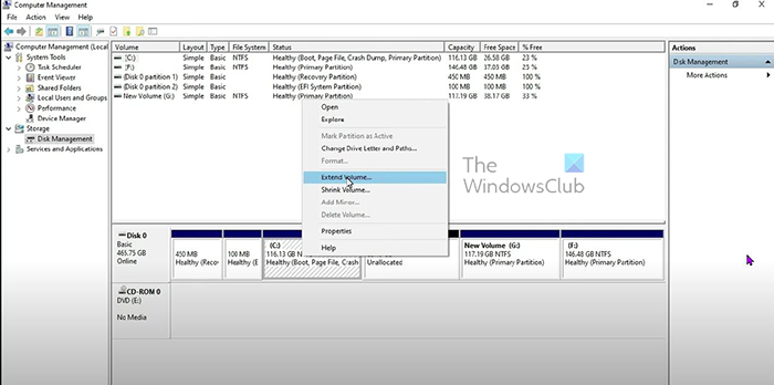 So verwenden Sie nicht zugewiesenen Speicherplatz in Windows 11 – erweitern – klicken Sie mit der rechten Maustaste