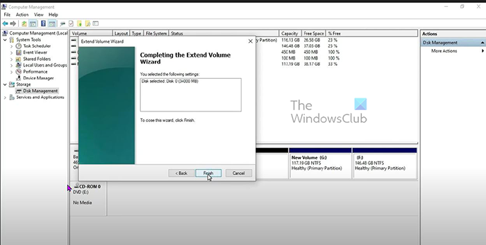 Jak korzystać z nieprzydzielonego miejsca na dysku w systemie Windows 11-Extend-Extend-wizard-Finish