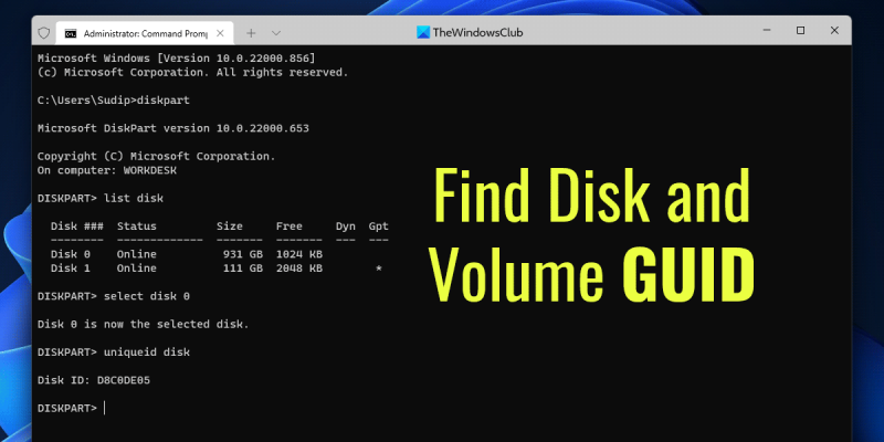Sådan finder du disk og volumen GUID og får en liste over volumen GUID på disken