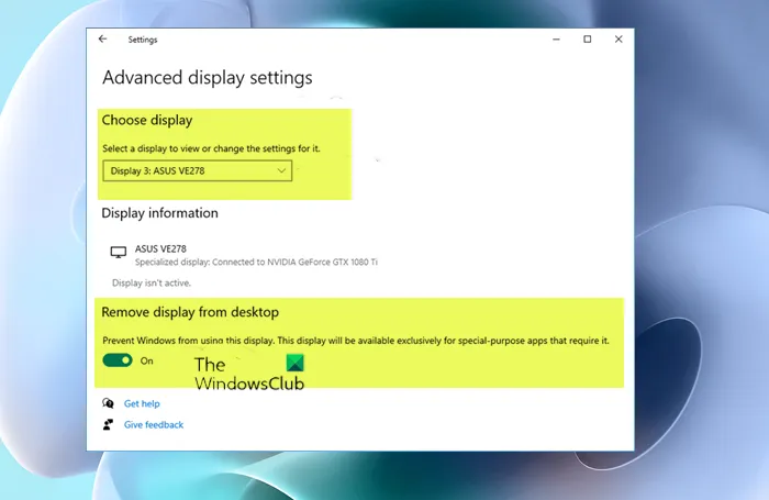 Näytön poistaminen työpöydältä Windows 11/10:ssä
