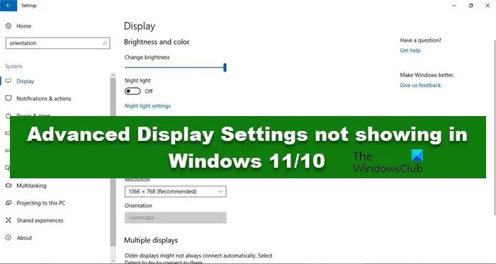 Tetapan Paparan Lanjutan tidak dipaparkan dalam Windows 11/10