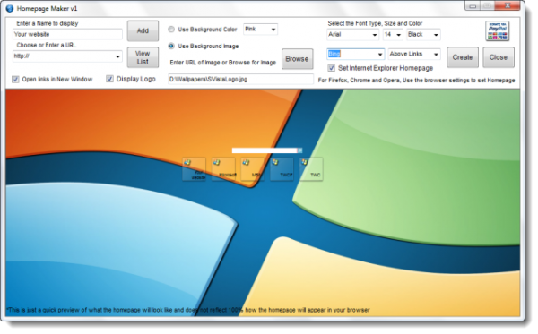 Kohandage brauseri avalehte rakenduse HomePage Maker abil IE, Firefoxi, Chrome'i ja Opera jaoks