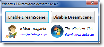 Lancement de l'activateur DreamScene pour Windows 7