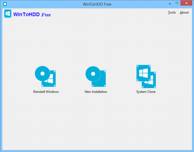 WinToHDD võimaldab teil Windowsi installida, uuesti installida, kloonida ilma CD / DVD / USB-draivita