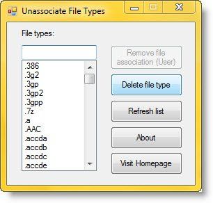 Как удалить ассоциации типов файлов в ОС Windows