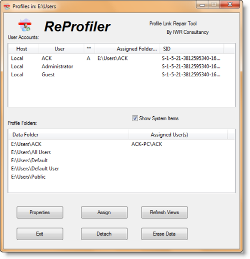 إصلاح بيانات وإعدادات ملف تعريف مستخدم Windows باستخدام ReProfiler