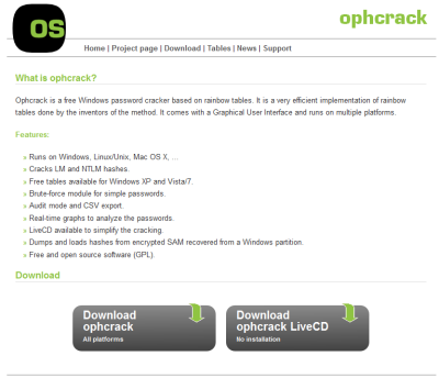 Ophcrack LiveCD Téléchargement gratuit : Récupération de mot de passe Windows