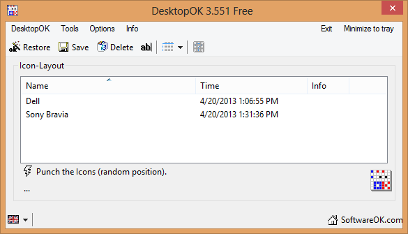 Lukitse, tallenna ja palauta työpöydän kuvakkeiden sijoittelu Windowsissa DesktopOK: lla