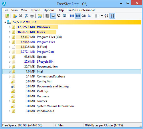 TreeSize Free: Afficher la taille des fichiers et des dossiers à l'aide du menu contextuel de Windows