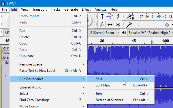 Audacity-5 で音声ファイルを分割および結合する方法