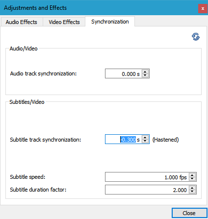 Регулировка, задержка, ускорение скорости субтитров в VLC Media Player
