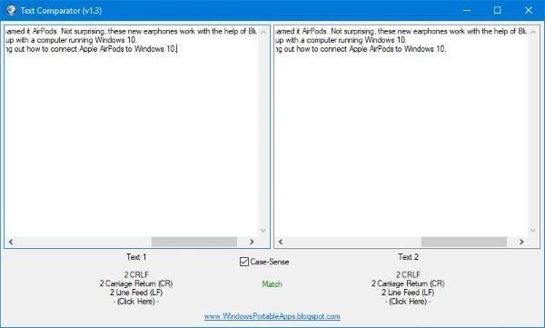 השווה שני קבצי טקסט עם Comparator טקסט עבור Windows 10