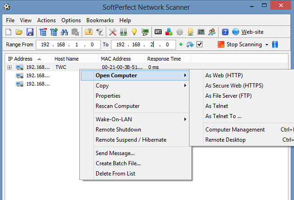 SoftPerfectt नेटवर्क स्कैनर - स्कैन