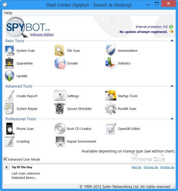 Spybot 2 Antivirus operētājsistēmai Windows