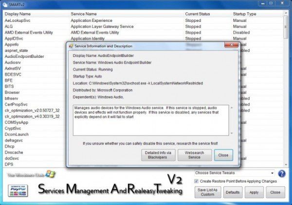 SMART : Lancement de l'utilitaire de configuration des services Windows 7, Vista et XP