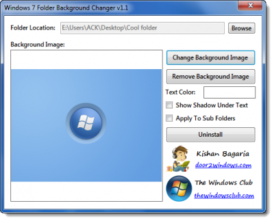 Promijenite pozadinu mape pomoću programa Windows 7 Folder Changer