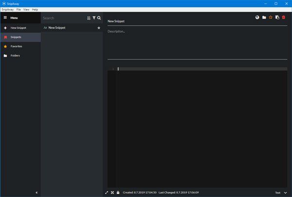 SnipAway: Editor de código gratuito para Windows com tema escuro